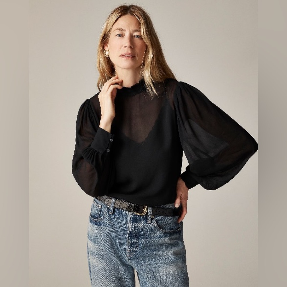 J. Crew Ruffleneck Top in Chiffon, Size L